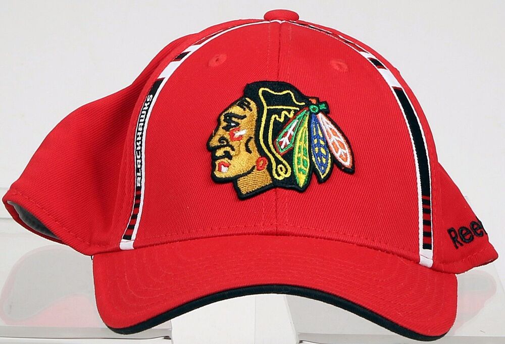 Chicago Blackhawks Reebok Flex Fit Hat Size L/XL Red NHL Hockey Cap Curved Brim